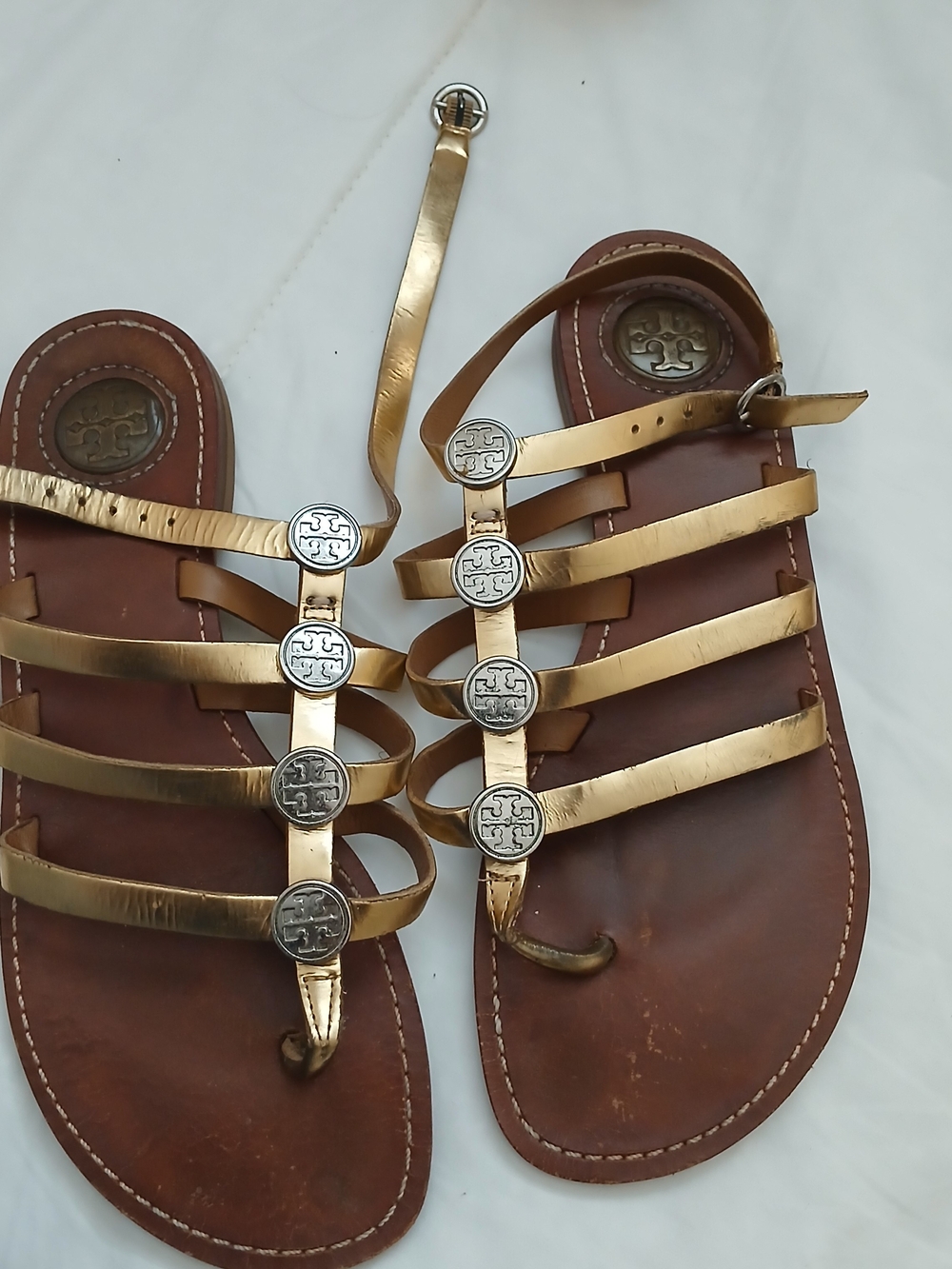 Tory Burch Gold Leather Strappy Sandals